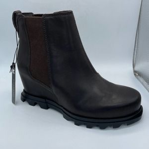 Sorel Joan of Arctic Wedge III Chelsea Womens Size 8.5 Brown Leather Boots New